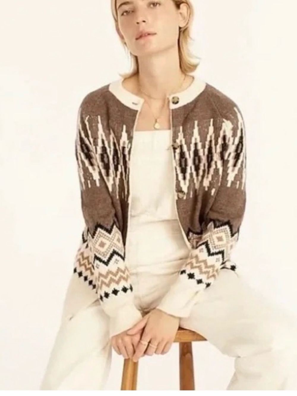 Perfect J.Crew Fair Isle Cardigan in Heather Fawn Muslin Alpaca/Wool Sweater